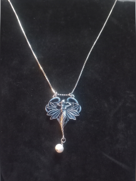 Hand Crafted Jewelry - Hand Crafted Silver Fairy Pendant Necklace with Pearl Accent